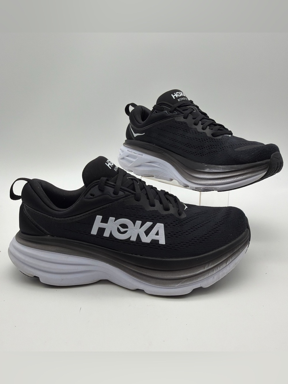 Hoka Bondi 8 Shoes Women's 9D Black White Athletic Running Sneakers Gym